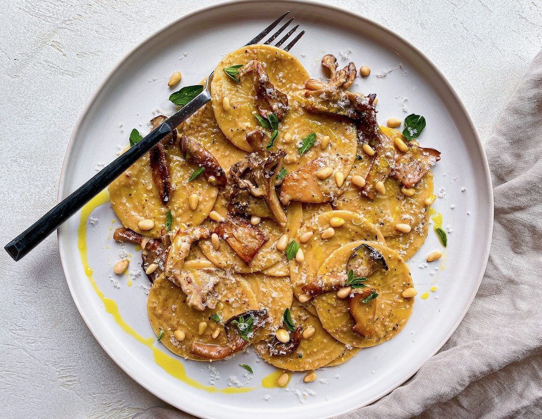 Corzetti Stampati with Seared Mushrooms, Marjoram & Pine Nuts