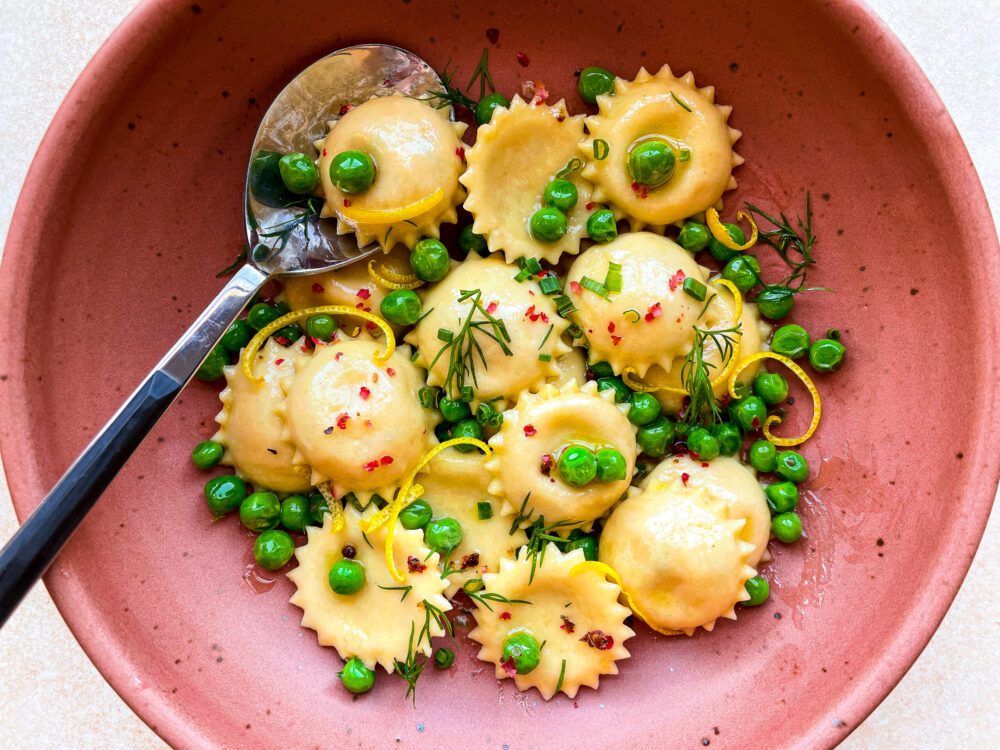 Smoked Salmon & Mascarpone Anolini with Buttery Peas