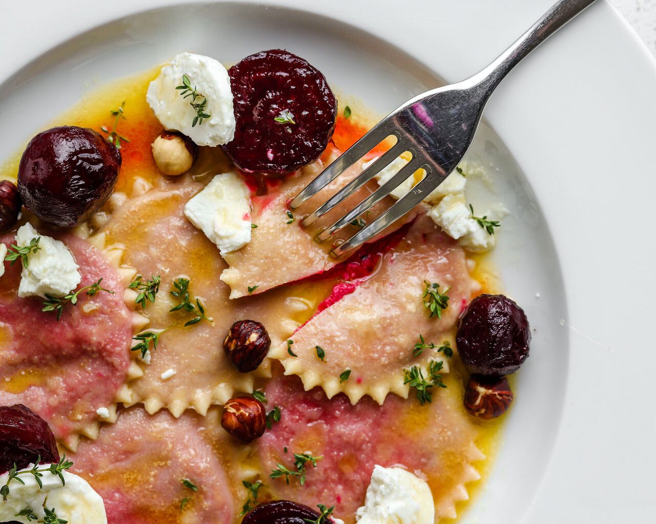 Beetroot Goat Cheese Ravioli by Emilie Pullar