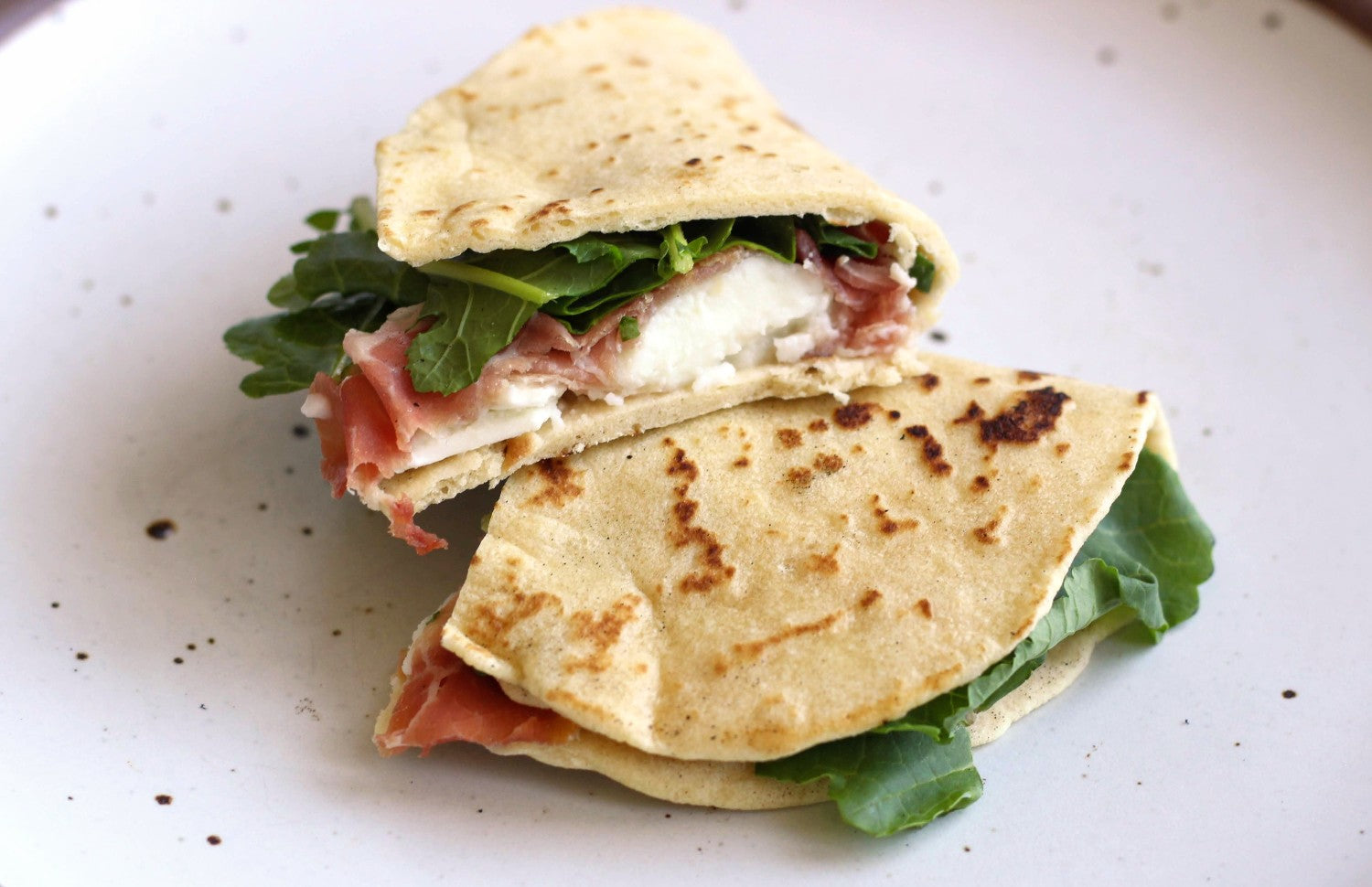 Piadina with greens prosciutto mozzarella