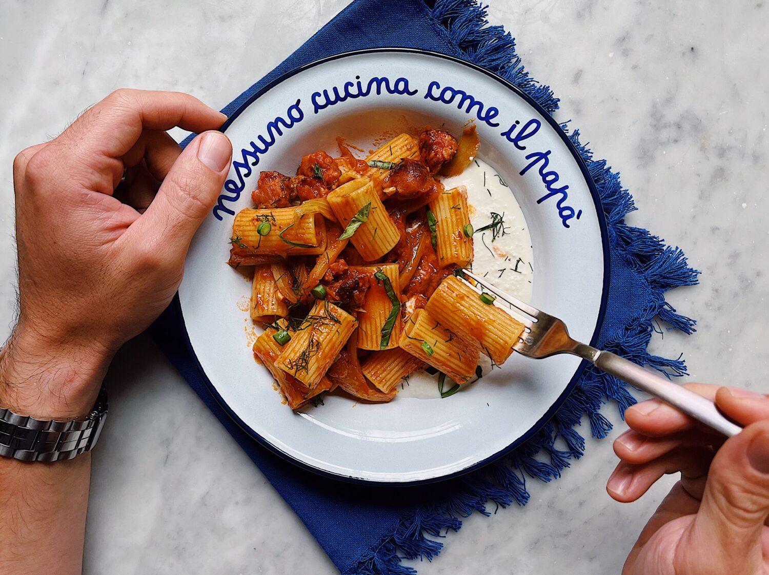 Rigatoni with Sausage Fennel Ragù & Whipped Ricotta