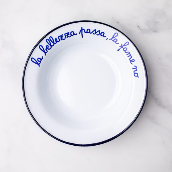 Custom Italian Phrase Enamel Bowl